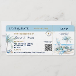 Tropisches Reiseziel-QR-Code-Hochzeit Bordkarte Einladung