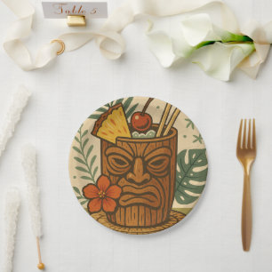Tropisches Retro-Tiki-Getränk Hawaiian Luau Geburt Pappteller