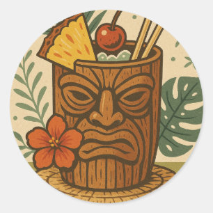Tropisches Retro-Tiki-Getränk Hawaiian Luau Geburt Runder Aufkleber