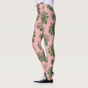 Tropisches rosa Botanisches Monstera-Blätter Muste Leggings