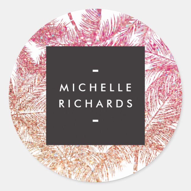 Tropisches Rosa/Bronze-Glitzer Palms Stickers (Vorderseite)