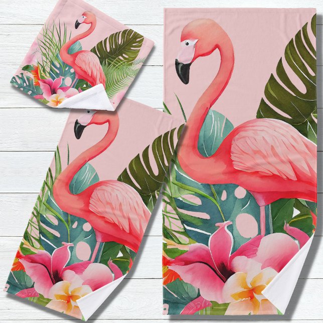 Tropisches Rosa Flamingo Badhandtuch Set (Von Creator hochgeladen)