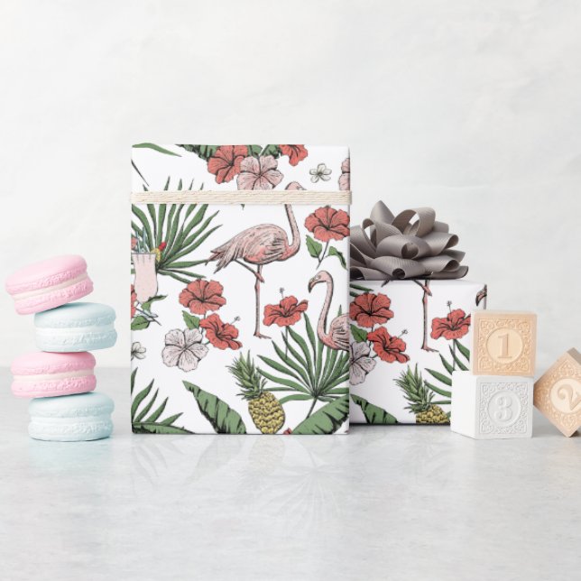 Tropisches rosa Flamingo Coral Floral Muster Geschenkpapier (Babyparty)