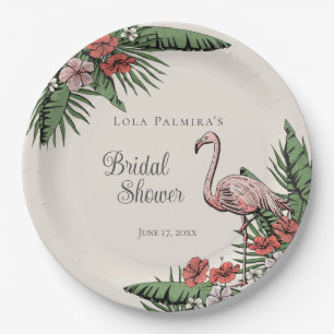 Tropisches Rosa Flamingo Hibiskus Brautparty Pappteller