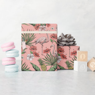 Tropisches Rosa-Flamingo-Korallen-Blumenmuster Geschenkpapier