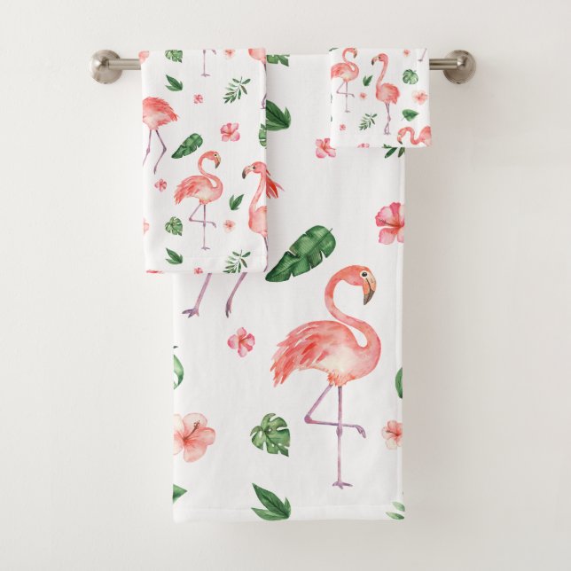 Tropisches rosa Flamingo Muster Badezimmer Badhandtuch Set (Insitu)
