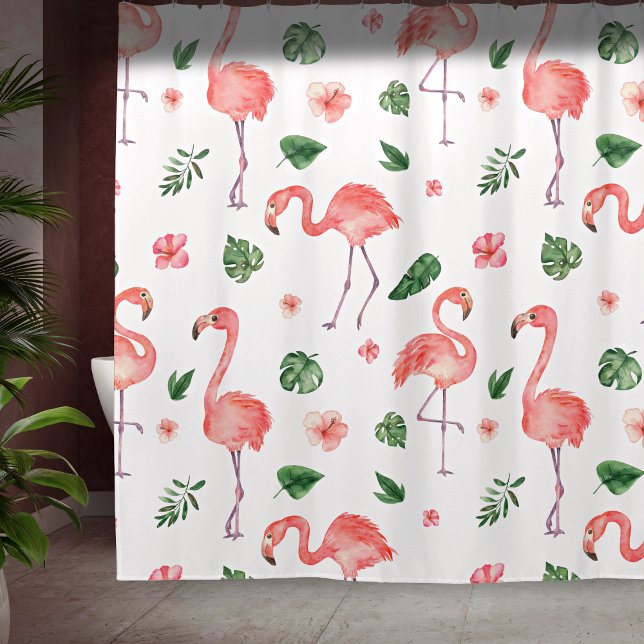 Tropisches rosa Flamingo Muster Badezimmer Duschvorhang (Von Creator hochgeladen)