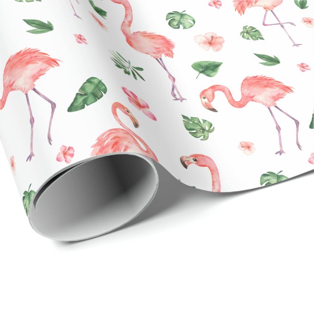 Tropisches rosa Flamingo-Muster Geschenkpapier (Rolleneckpunkt)