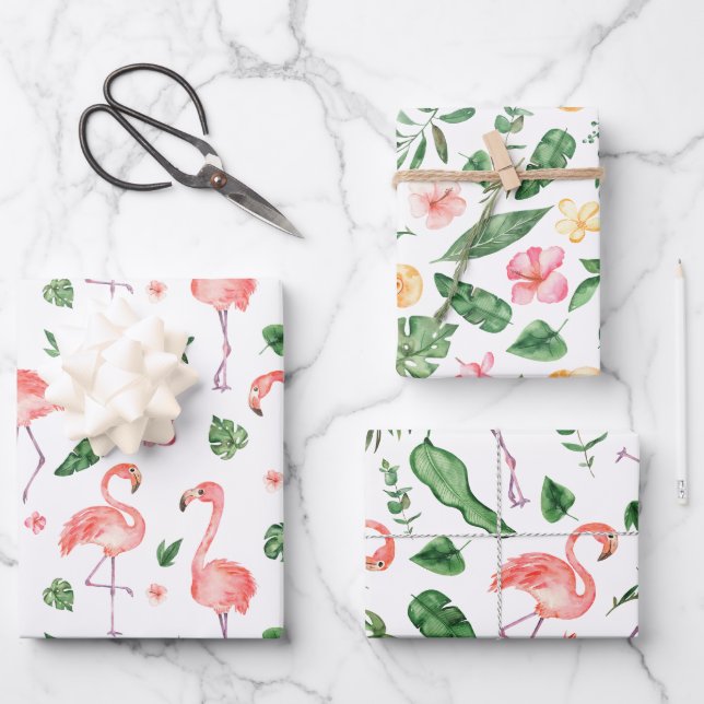 Tropisches rosa Flamingo-Muster Geschenkpapier Set (Vorderseite)