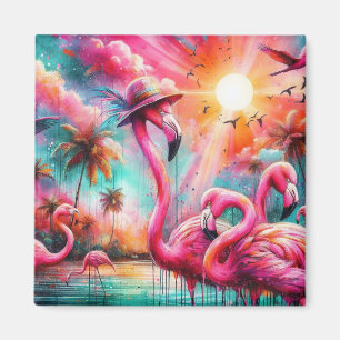Tropisches Rosa Flamingos Palmen Organisation Magnet