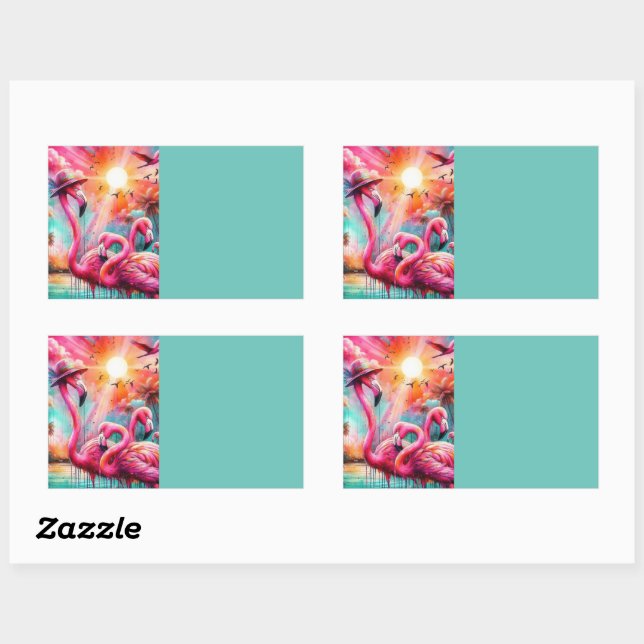 Tropisches Rosa Flamingos Palmen Organisation Rechteckiger Aufkleber (Blatt)