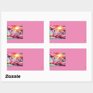 Tropisches Rosa Flamingos Palmen Organisation Rechteckiger Aufkleber