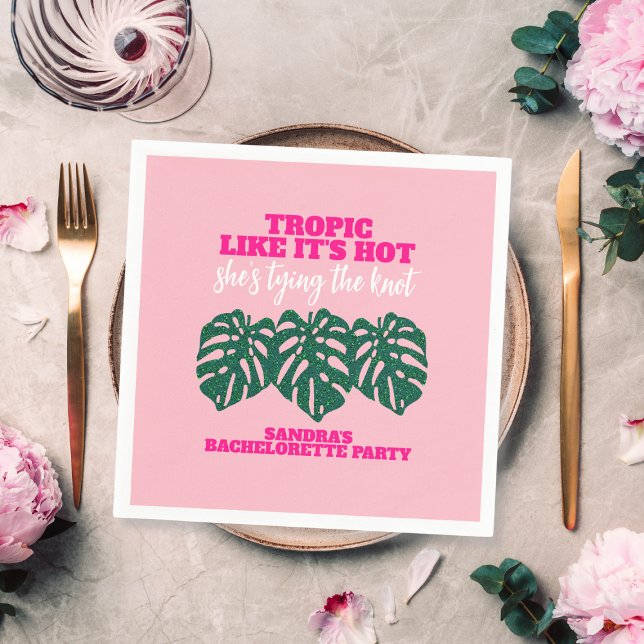 Tropisches Rosa Glitzer Monstera Junggeselinnen-Ab Serviette (Tropical Pink Glitter Monstera Bachelorette Party Napkins)