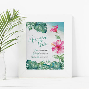 Tropisches Rosa Hibiskus Blume Mimosa Bar Watercol Poster