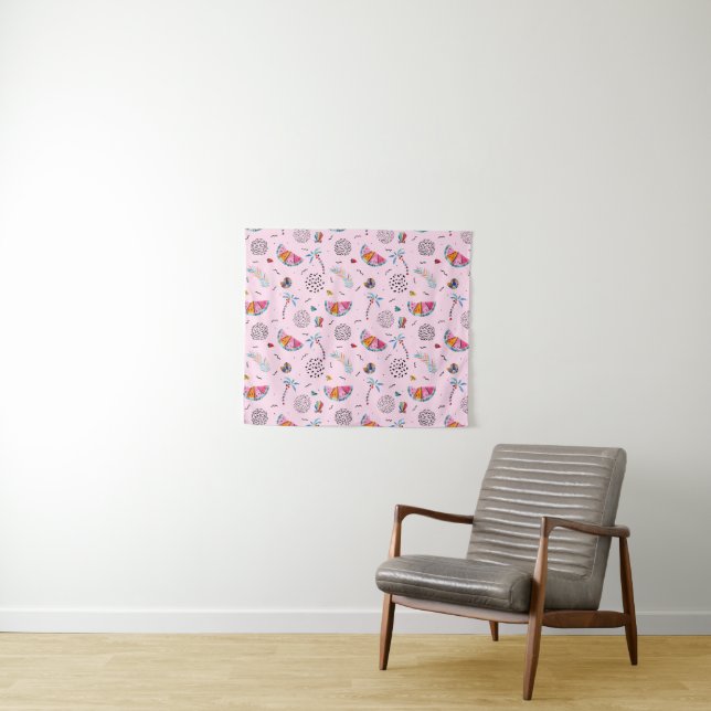 Tropisches rosa Memphis-Art-Muster Wandteppich (Beispiel (Horizontal))