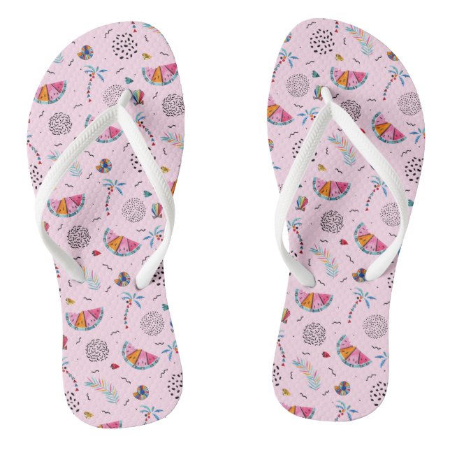 Tropisches rosa Memphis-Stilmuster Flip Flops (Fußbett)