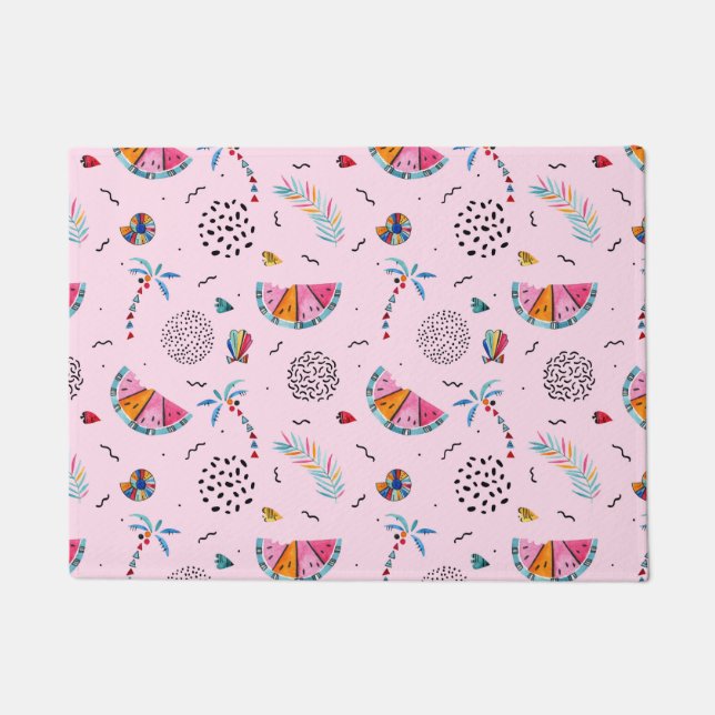 Tropisches rosa Memphis-Stilmuster Fußmatte (Vorderseite)
