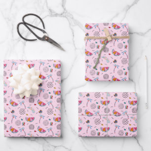 Tropisches rosa Memphis Stilmuster Geschenkpapier Set