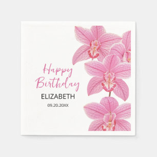 Tropisches Rosa Orchid Blume Happy Birthday Serviette