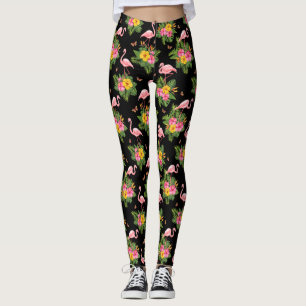 Tropisches rosa Schwarzes Flamingo-Muster Leggings