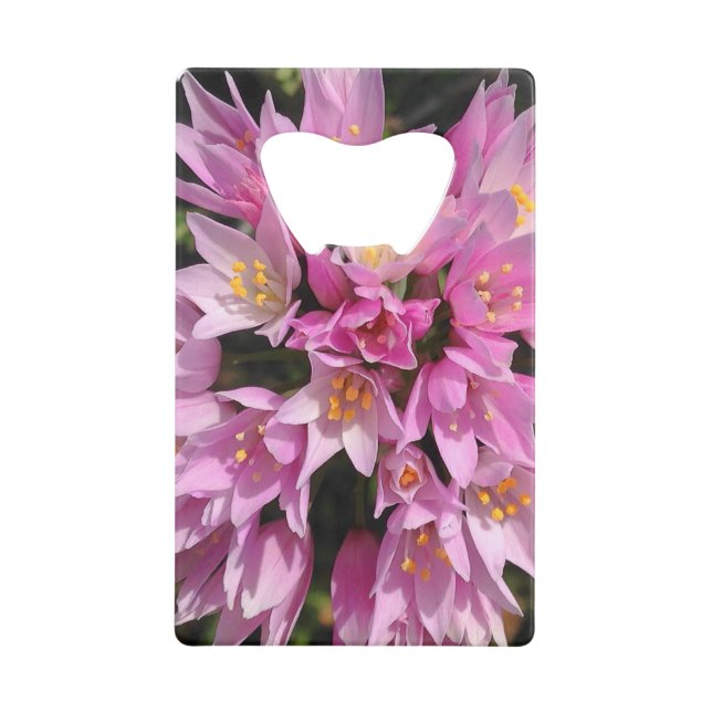 Tropisches Rosa und gelbe Blumen Kreditkarten Flaschenöffner (Vorderseite)