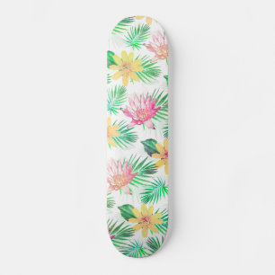 Tropisches Rosa und gelbe Blumen Skateboard