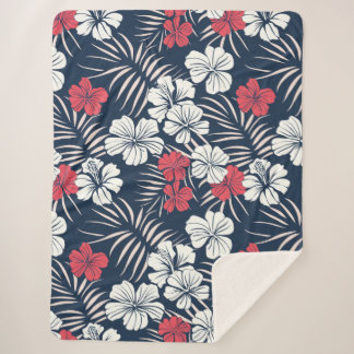 Tropisches Rosa und Marineblumenmuster Sherpadecke