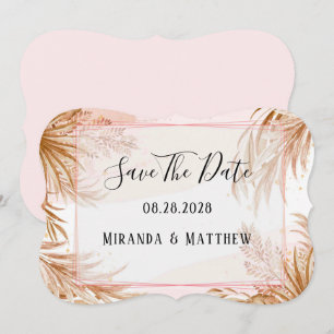 Tropisches Rosa und Pampas Save the Date Einladung