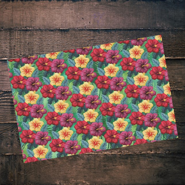 Tropisches Rot und Gold auf dem Hibiskus "Grüne Bl Seidenpapier (Von Creator hochgeladen)