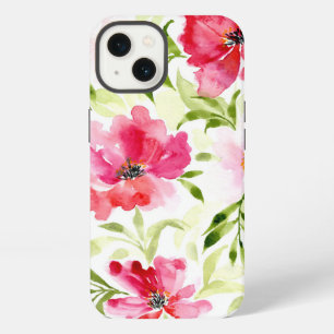 Tropisches rotes rosa florales Mohnmuster iPhone 13 Hülle