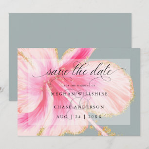 Tropisches Rustikales Aquarell Rosa Blume Rette de Save The Date