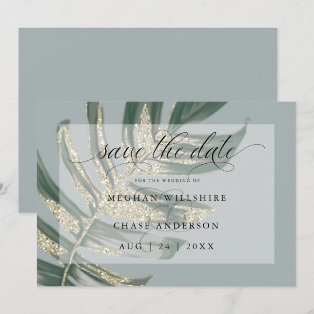 Tropisches Rustikales Split Leaf Gerettet Dat Save The Date (Vorne/Hinten)