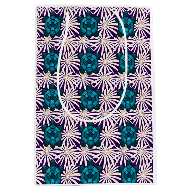 Tropisches Schildkröten-Blumenmuster Nahtlos Meere Mittlere Geschenktüte (Vorderseite)