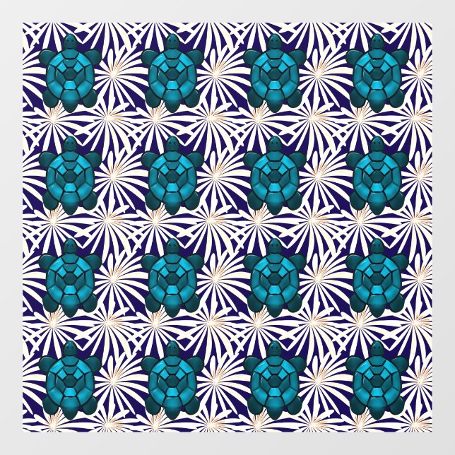 Tropisches Schildkröten-Blumenmuster Nahtlose Meer Fensteraufkleber (Blatt)
