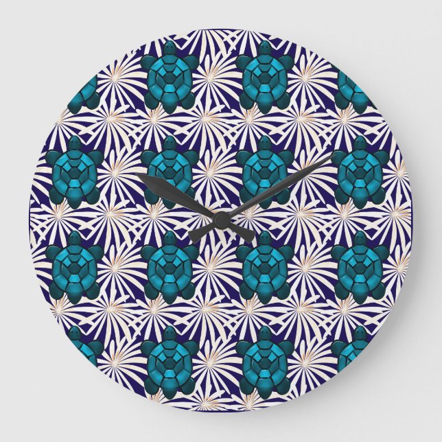 Tropisches Schildkröten-Blumenmuster Nahtlose Meer Große Wanduhr (Vorderseite)