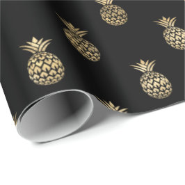 Tropisches Schwarzes Ananas-Muster Geschenkpapier