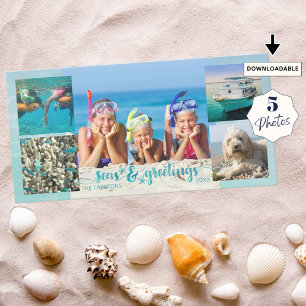 Tropisches SEAson's Greetings Pinselschrift 5 Foto Feiertagskarte