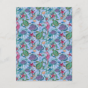 Tropisches Seepferd Meeresschildkröte Kunst Postkarte