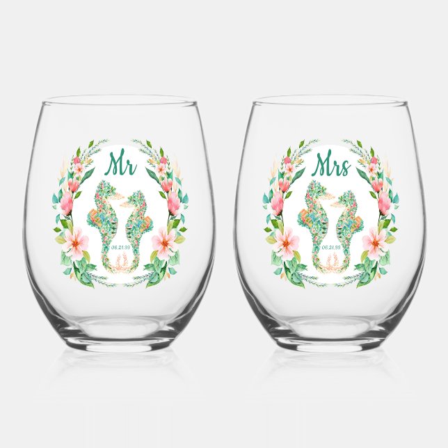 Tropisches Seepferd Weinglas Ohne Stiel (Vorderseite)