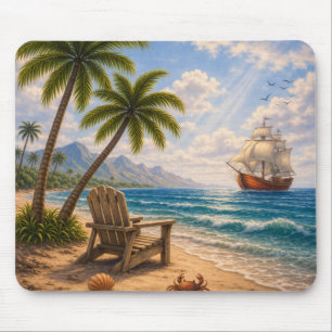 Tropisches Segelschiff am Strand Vintage-Küstensze Mousepad