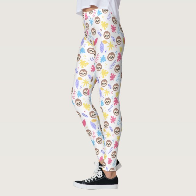 Tropisches Sloth-u. Blätter-Muster Leggings (Links)