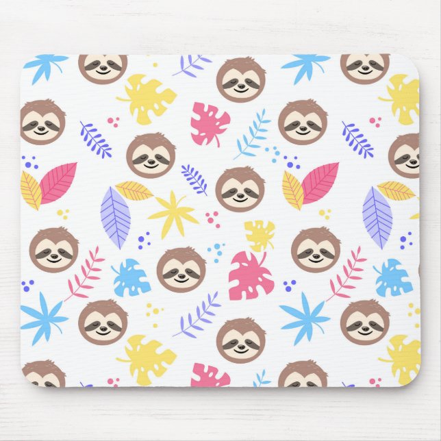 Tropisches Sloth-u. Blätter-Muster Mousepad (Vorne)