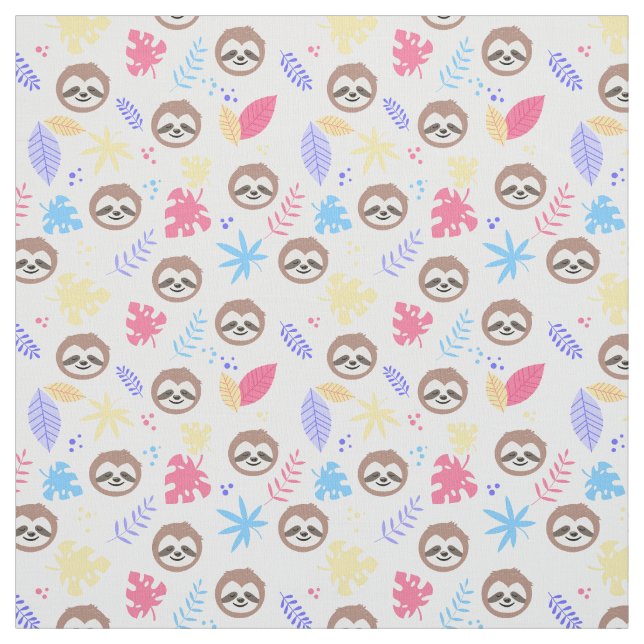 Tropisches Sloth-u. Blätter-Muster Stoff (Muster)
