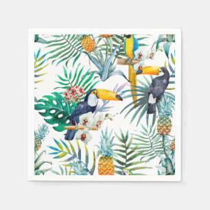 Tropisches Sommer Ananas-Papageien-Vogel-Aquarell Serviette
