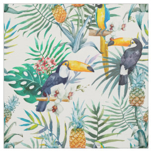 Tropisches Sommer Ananas-Papageien-Vogel-Aquarell Stoff