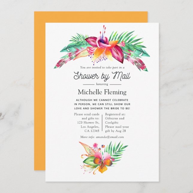 Tropisches Sommer-Brautparty für Wasserfarben per  Einladung (Vorne/Hinten)