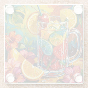 Tropisches Sommer-Cocktail-Impasto-Ölgemälde Glasuntersetzer