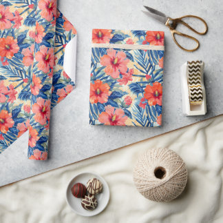 Tropisches Sommer Hibiskus Blumen Muster Floral Geschenkpapier