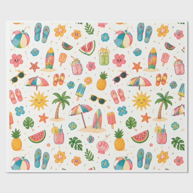 Tropisches Sommer-Strandmuster-Wrap-Papier Geschenkpapier (Flach)