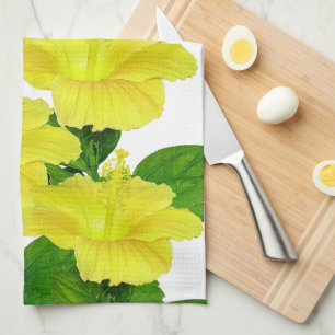 Tropisches Sommergelb Hibiskus auf Weiß Geschirrtuch